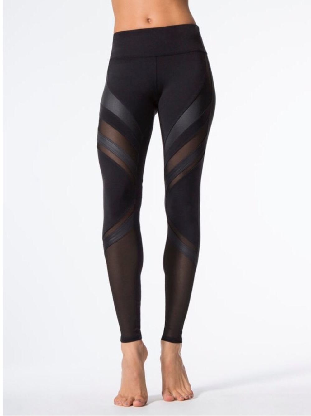 ALO Yoga Black w Mesh Detailing Nylon Blend Elastic Waist Epic Leggings Sz. M